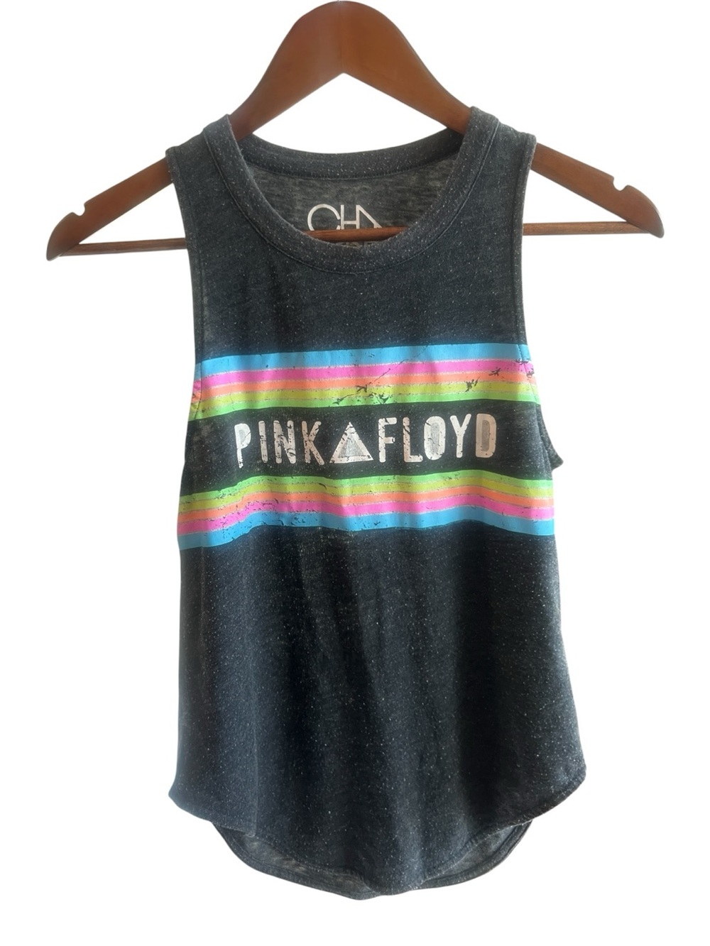 Chaser Pink Floyd Rainbow Stripe Distressed Yoga Retro Graphic Tank XS